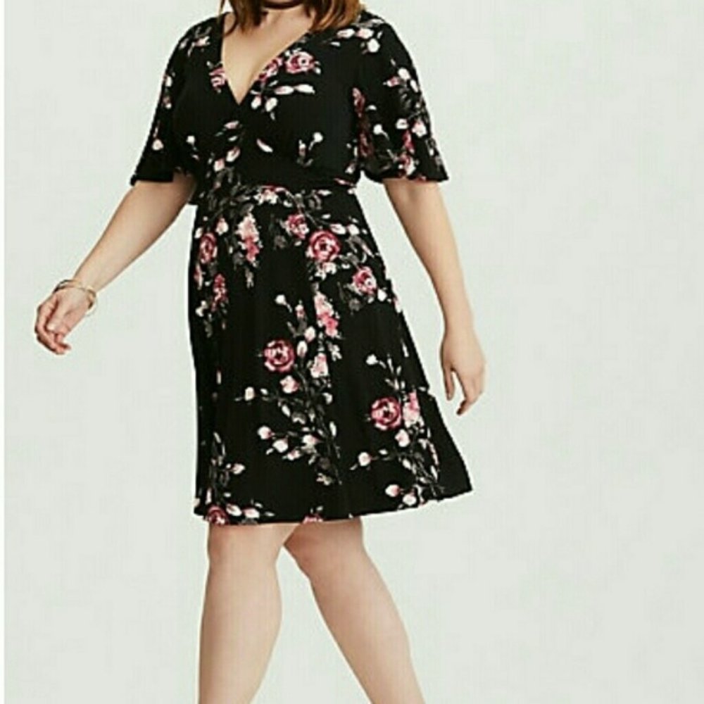 Torrid Rose Black Kimono Skater Dress